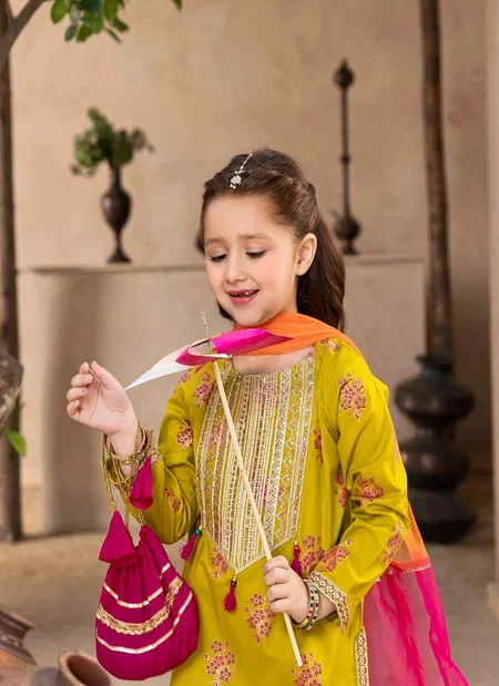 OC 217 Heavy Chinon Silk With Embroidery Sequence Work Girls Wear Kids Top Sharara With Dupatta Wholesalers In Delhi